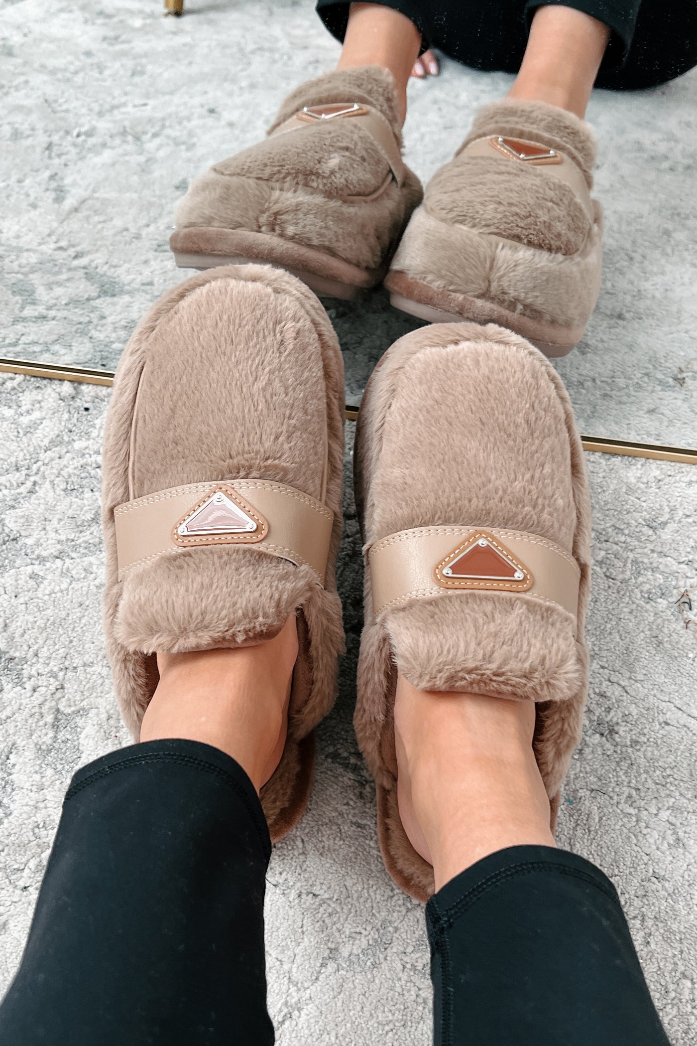 The Lavish Life Faux Fur Flat Mules (Taupe)