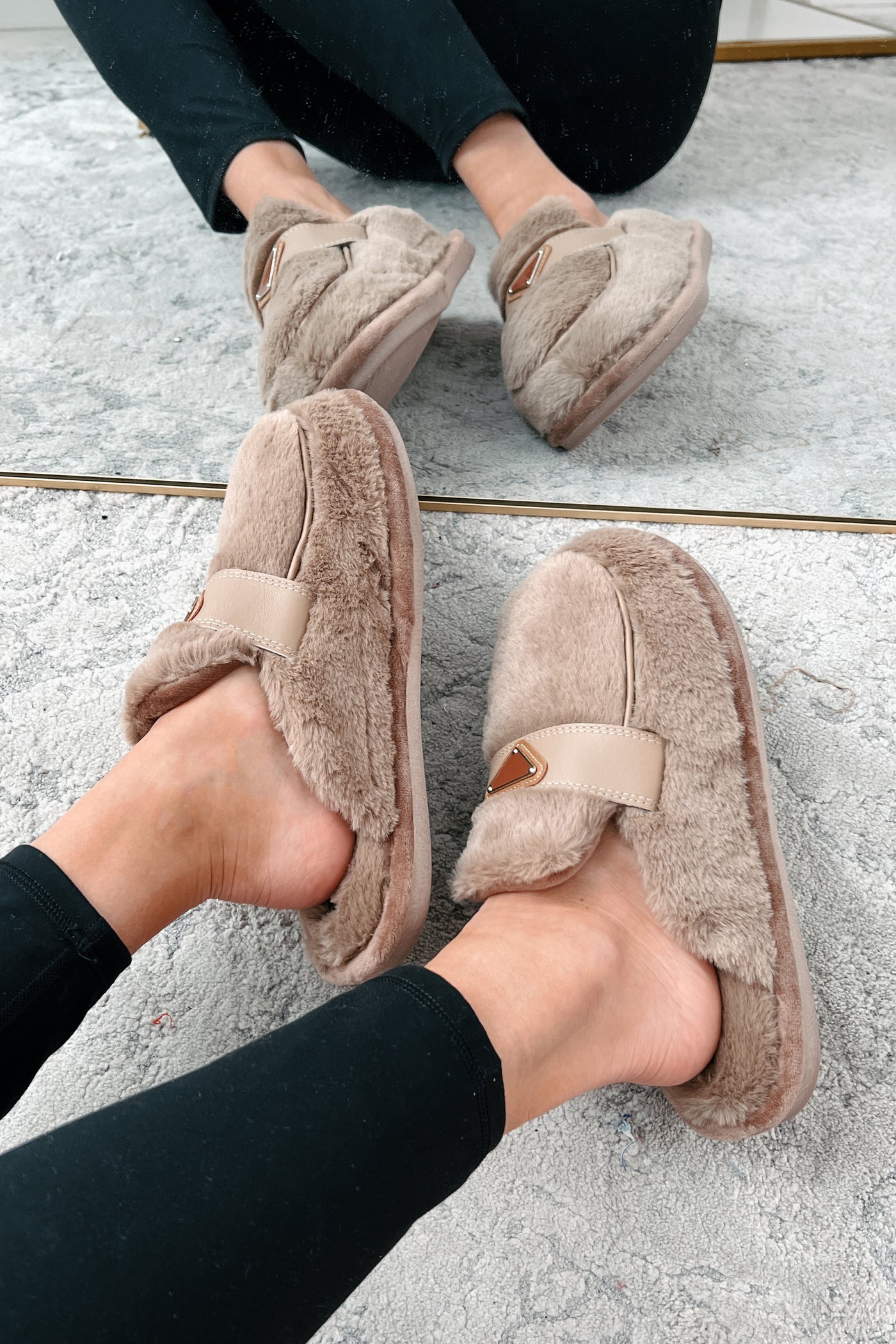 The Lavish Life Faux Fur Flat Mules (Taupe) - NanaMacs