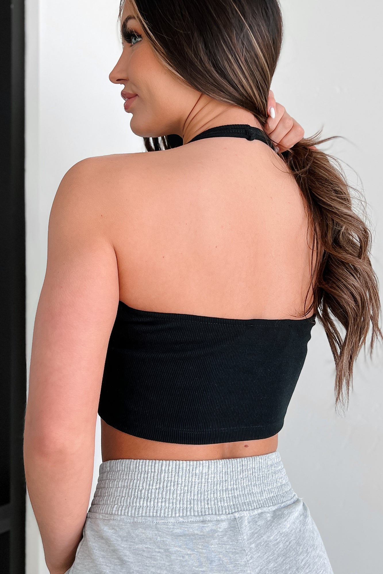 Alive & Well Ribbed Halter Crop Top (Black) - NanaMacs