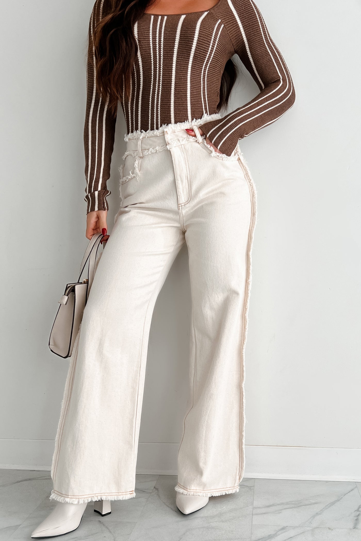 Roswell Frayed Seam Wide Leg Jeans (Off White Denim) ยท NanaMacs