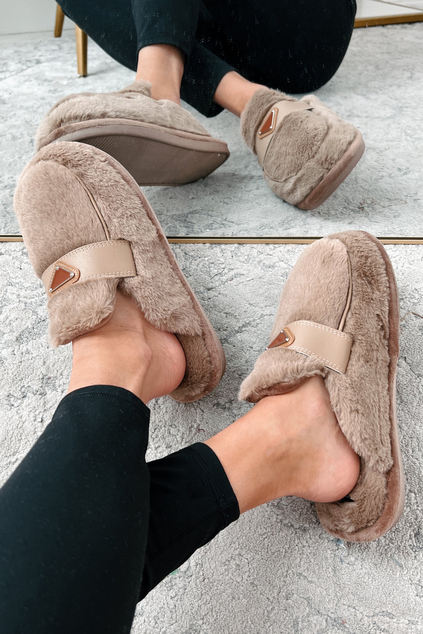 The Lavish Life Faux Fur Flat Mules (Taupe)