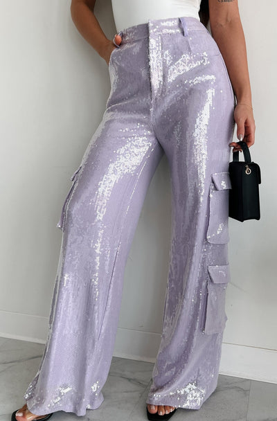 Down To Dazzle Sequin Cargo Pants (Lavender) - NanaMacs