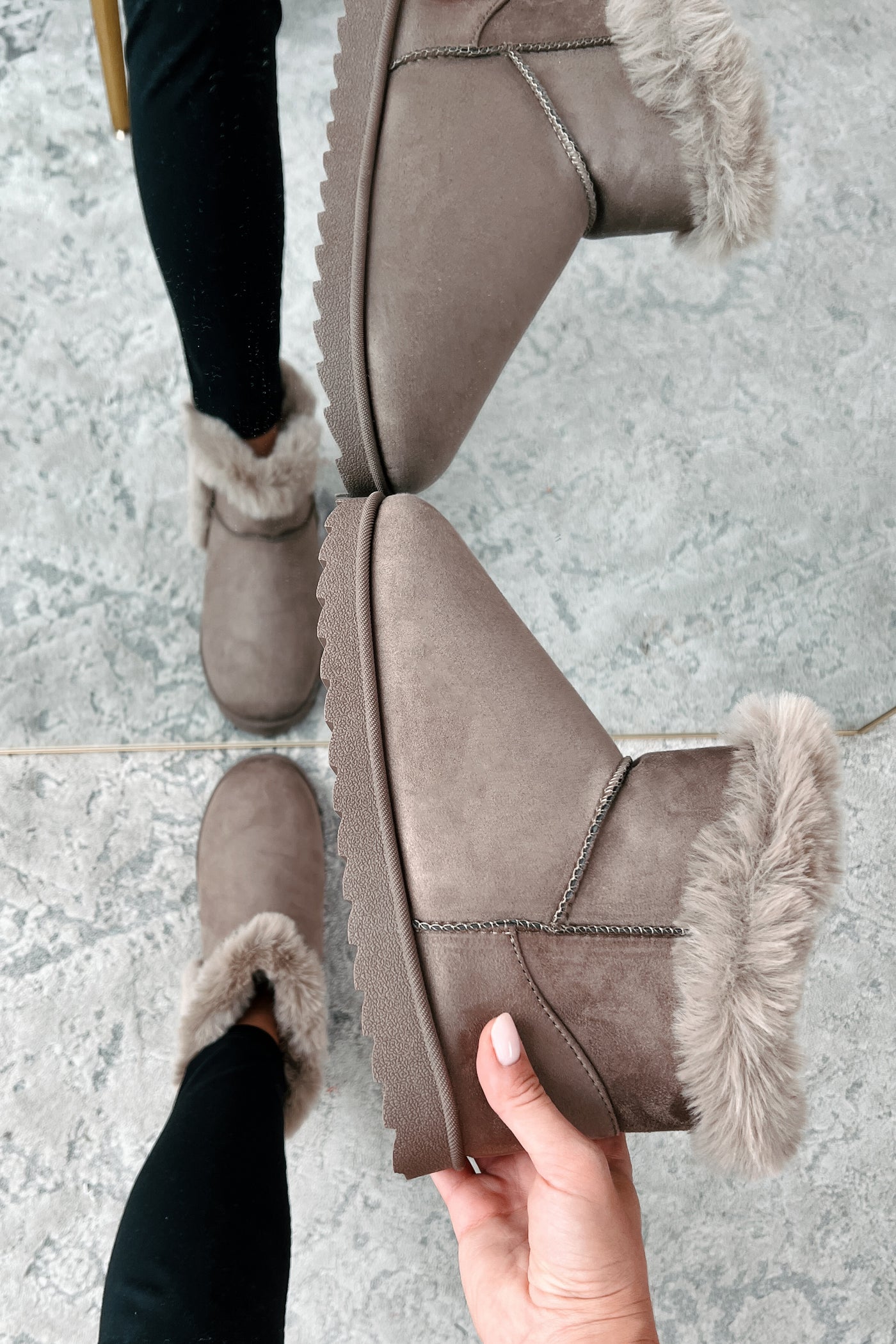 Cold Winter Nights Faux Fur Trimmed Booties (Taupe)