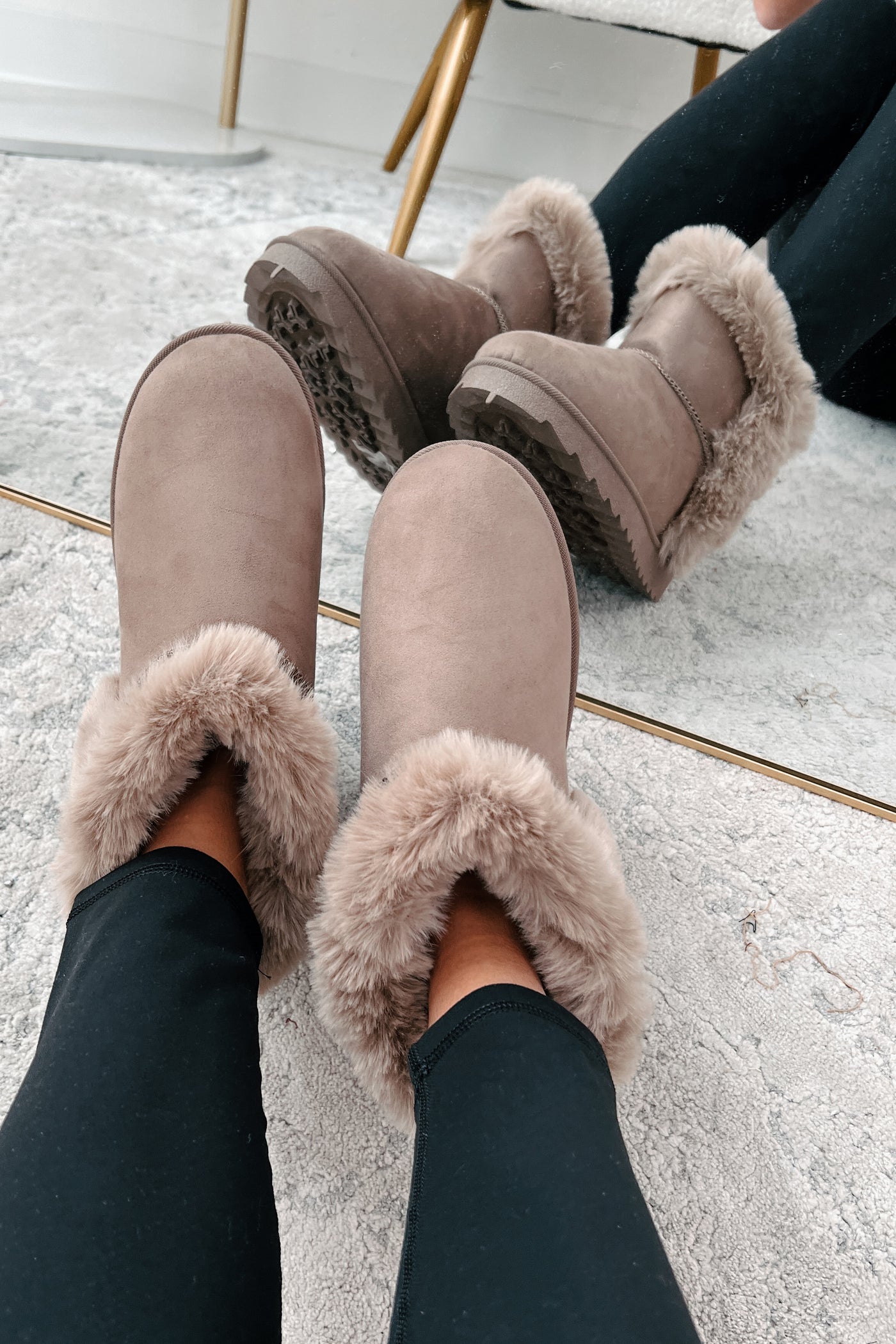 Cold Winter Nights Faux Fur Trimmed Booties (Taupe)