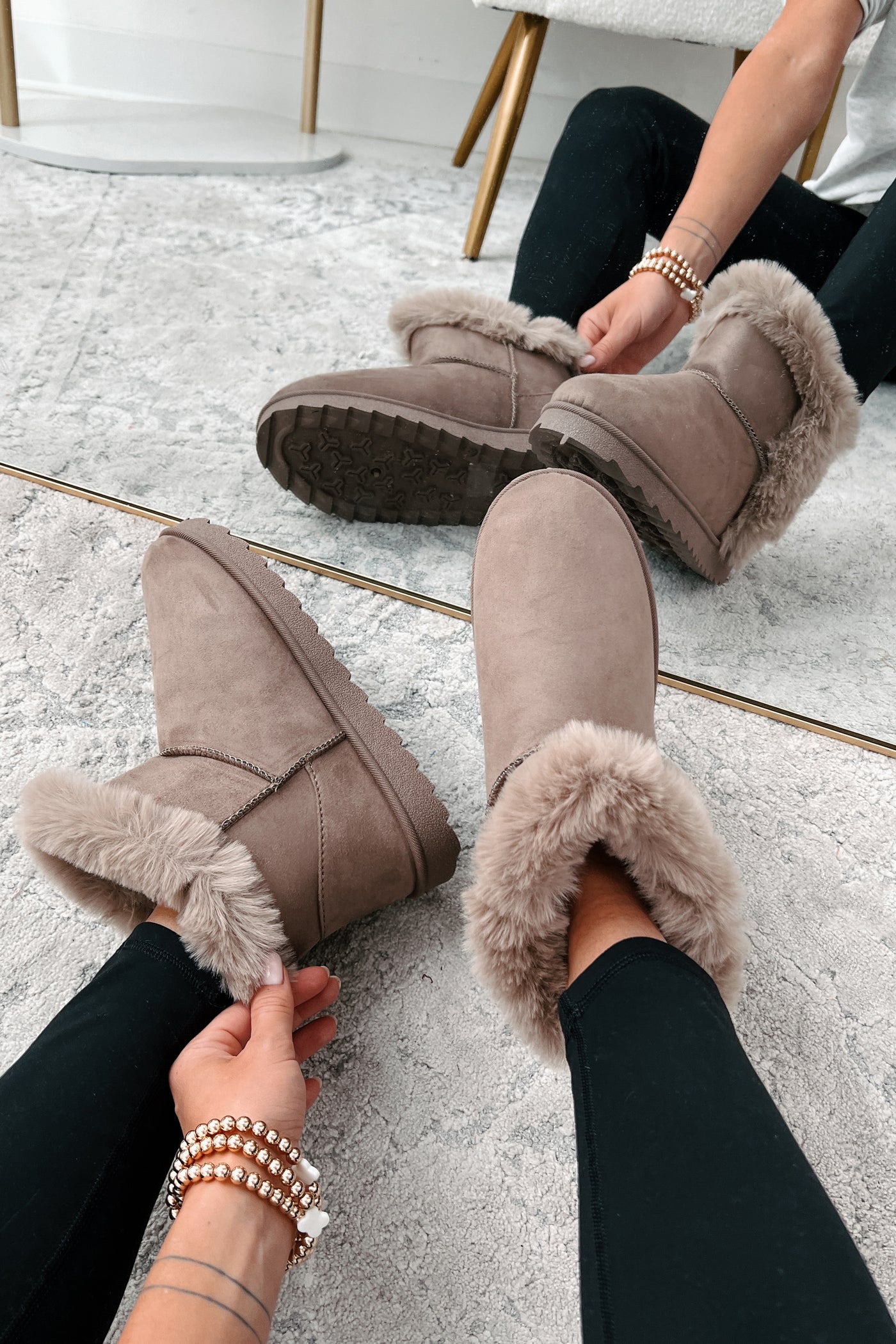 Cold Winter Nights Faux Fur Trimmed Booties (Taupe)