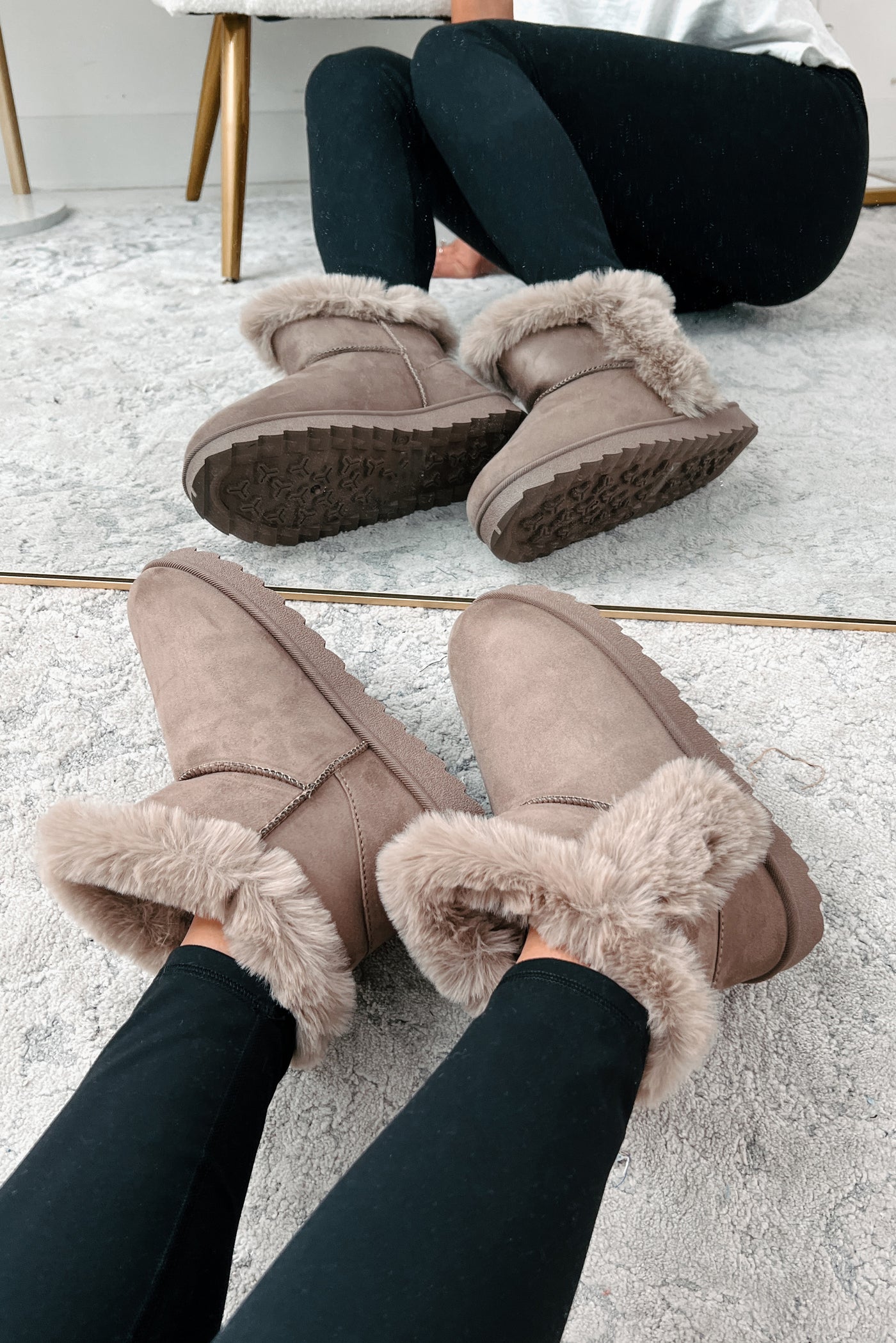 Cold Winter Nights Faux Fur Trimmed Booties (Taupe)