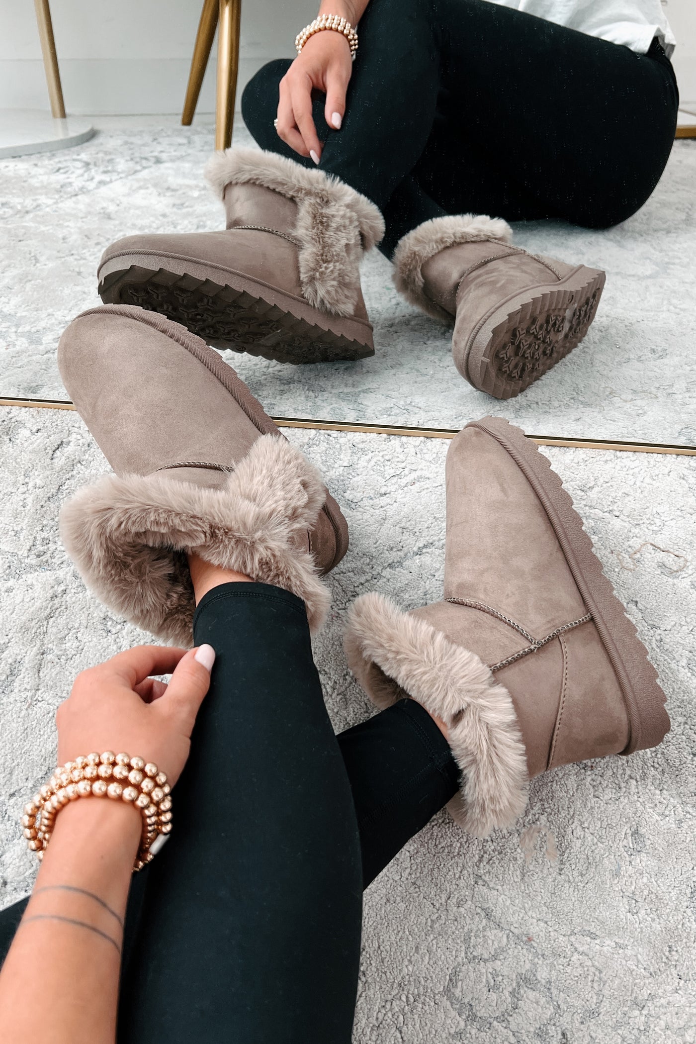 Cold Winter Nights Faux Fur Trimmed Booties (Taupe)