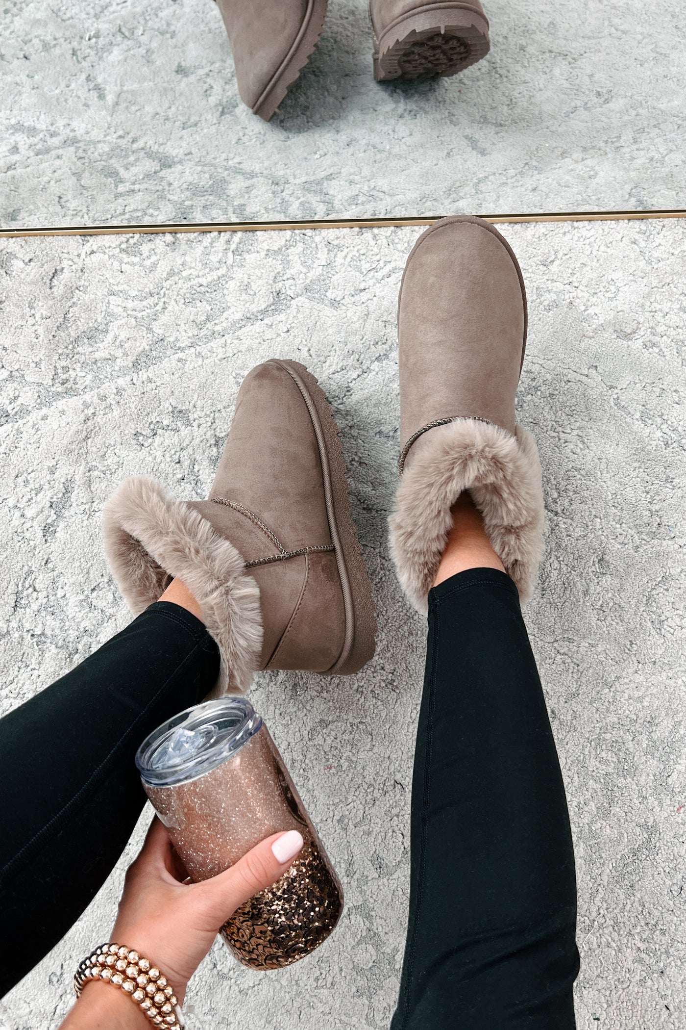 Cold Winter Nights Faux Fur Trimmed Booties (Taupe)