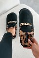 Couture Dreams Leopard Lined Chain Mules (Black) - NanaMacs