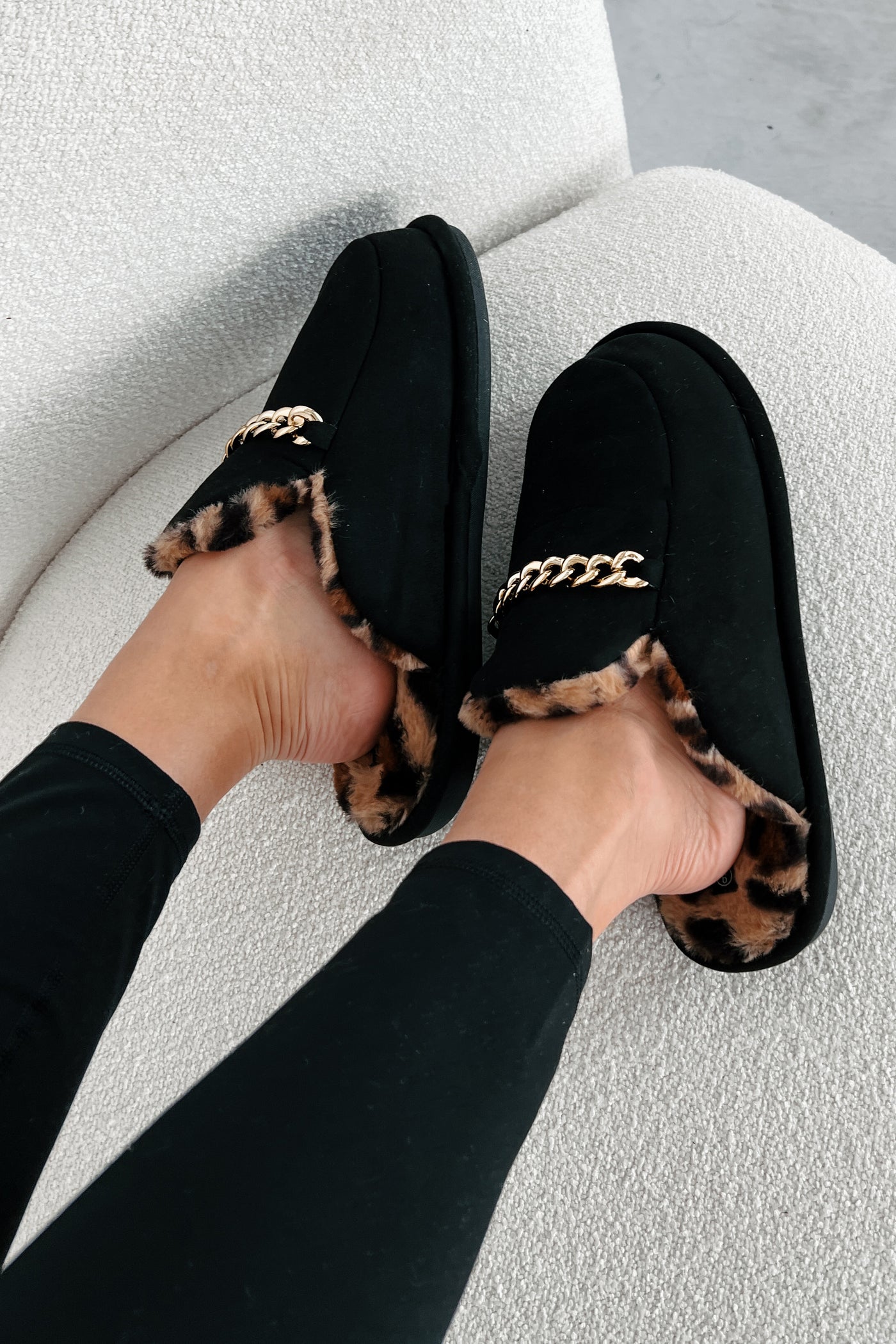 Couture Dreams Leopard Lined Chain Mules (Black) - NanaMacs