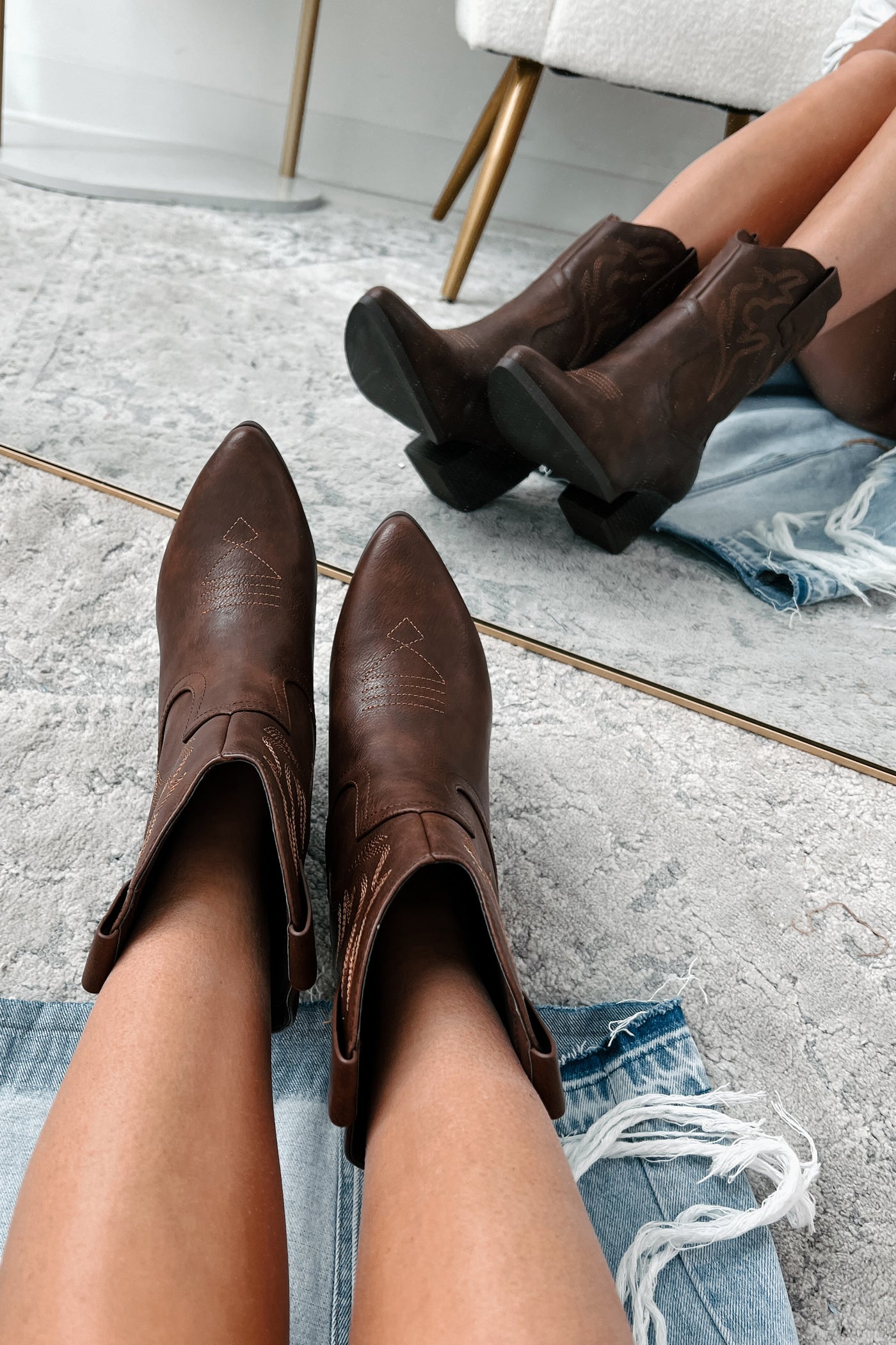 Keeping Country Cool Western Cowboy Booties (Brown PU) - NanaMacs