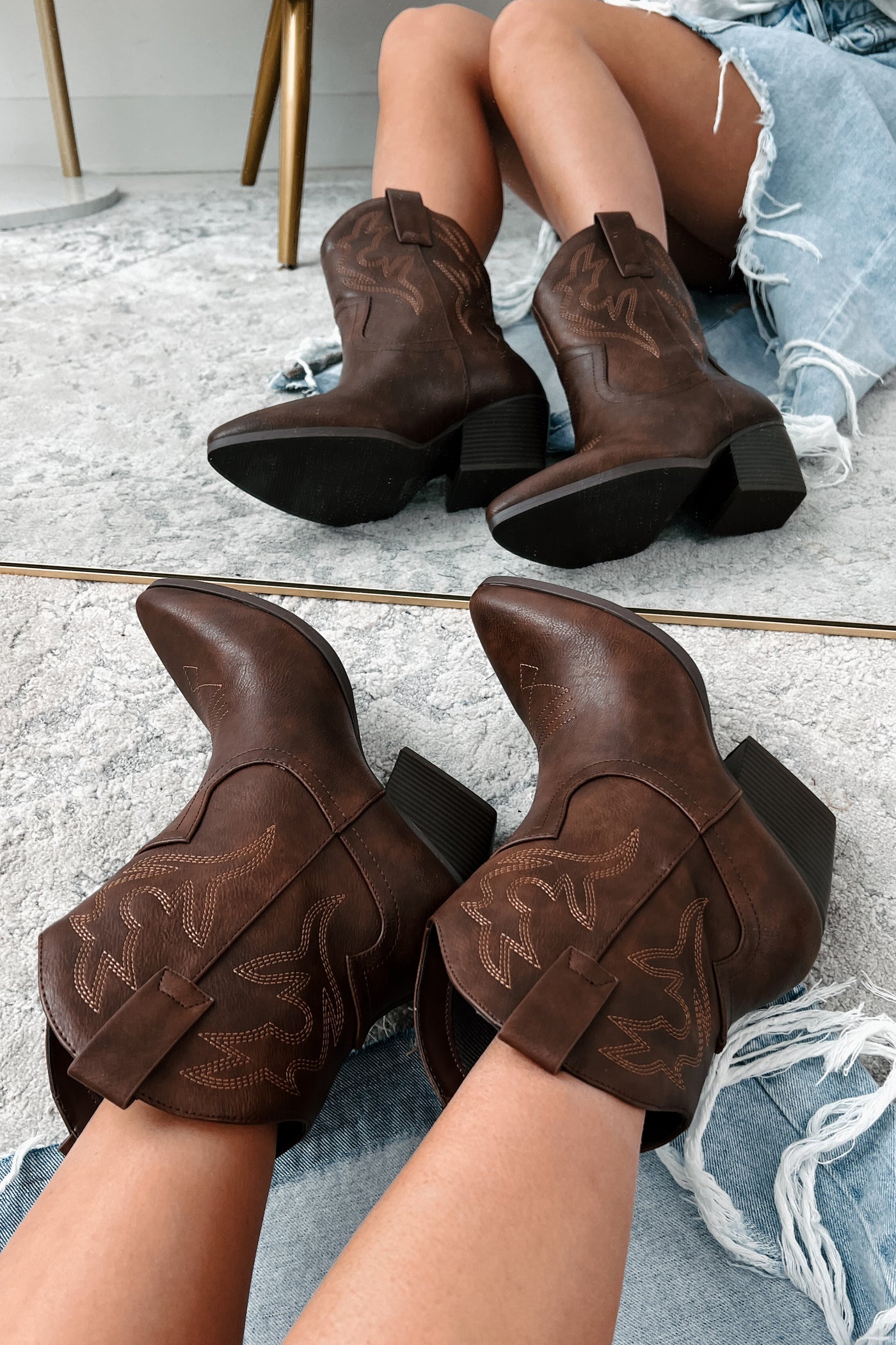 Keeping Country Cool Western Cowboy Booties (Brown PU)