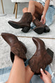 Keeping Country Cool Western Cowboy Booties (Brown PU) - NanaMacs