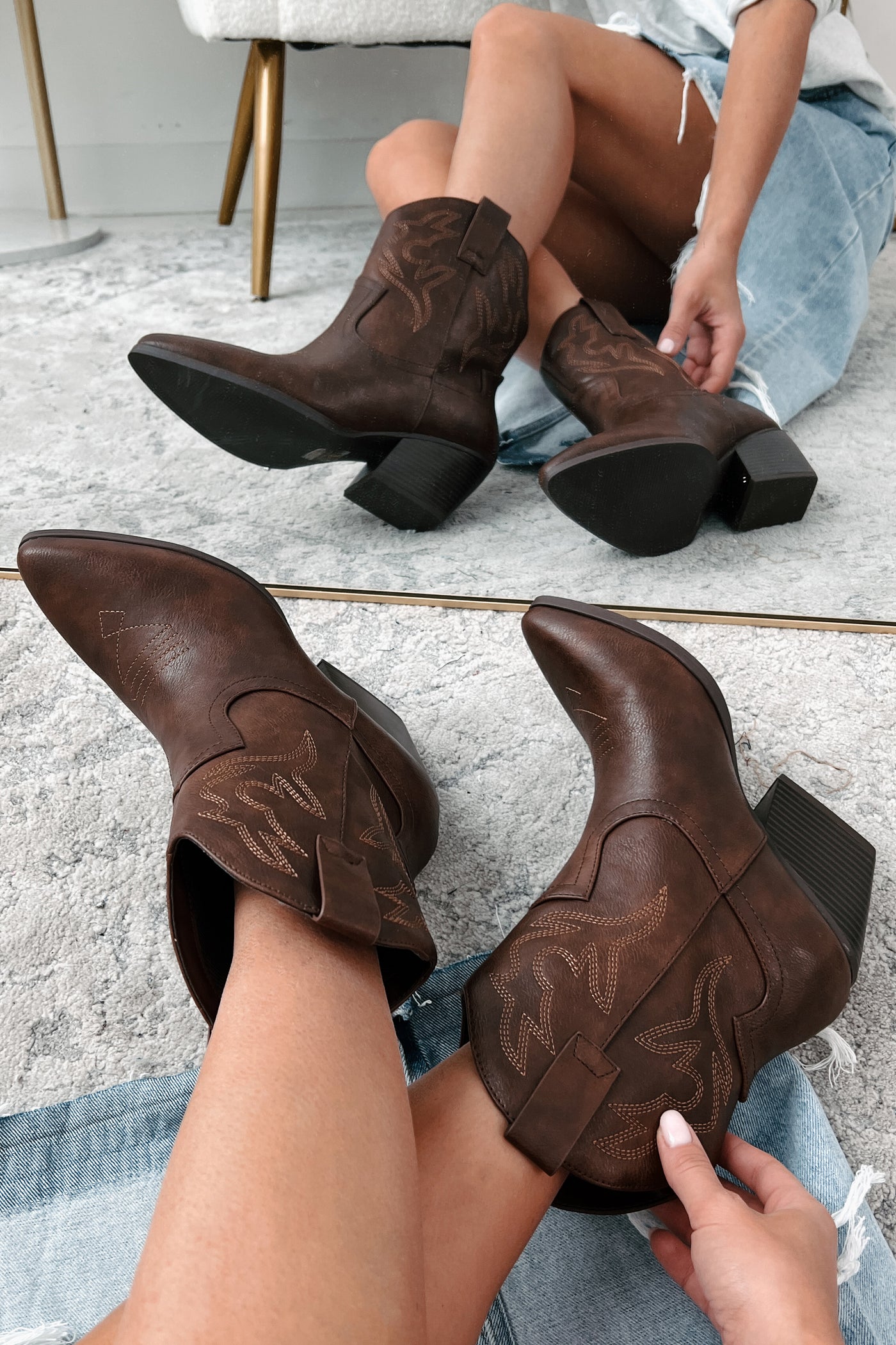 Keeping Country Cool Western Cowboy Booties (Brown PU)