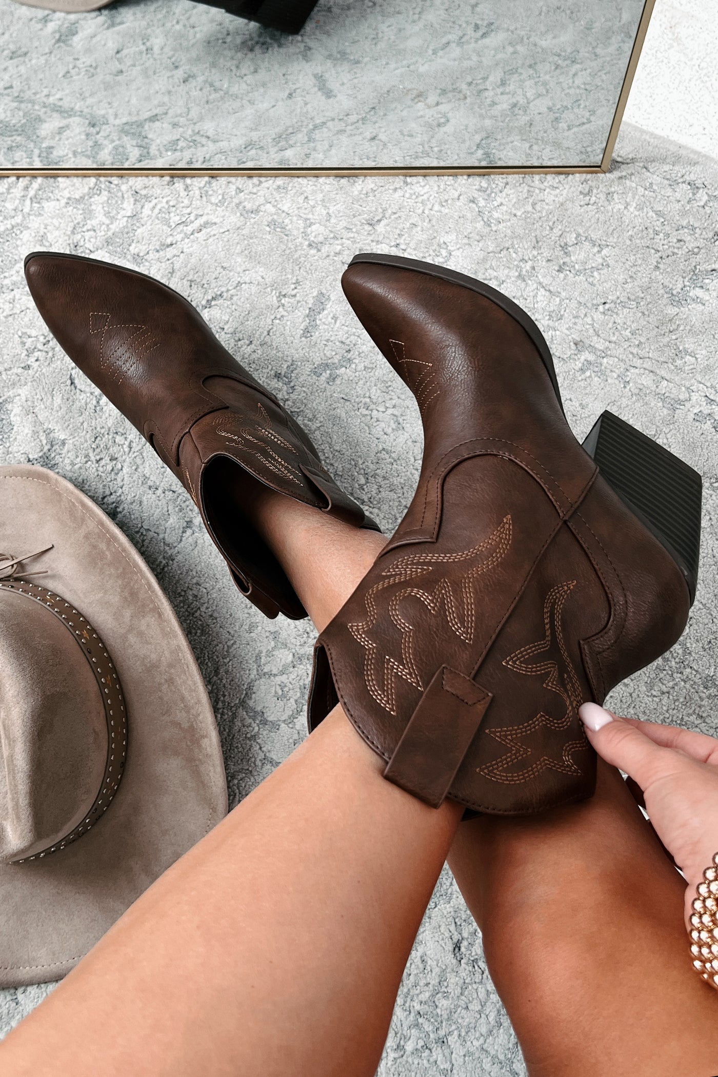 Keeping Country Cool Western Cowboy Booties (Brown PU) - NanaMacs