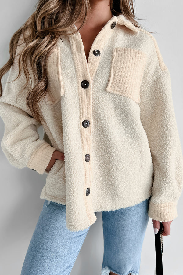 Down Memory Lane Chenille Trim Teddy Shacket (Cream) - NanaMacs