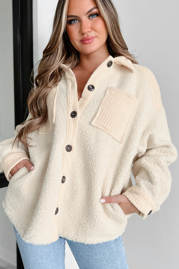 Down Memory Lane Chenille Trim Teddy Shacket (Cream) - NanaMacs