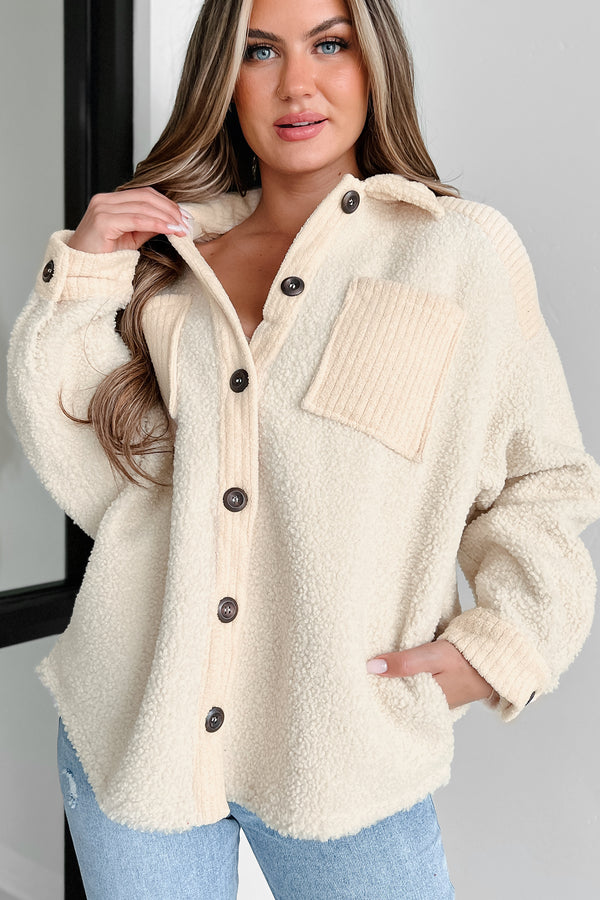 Down Memory Lane Chenille Trim Teddy Shacket (Cream) - NanaMacs