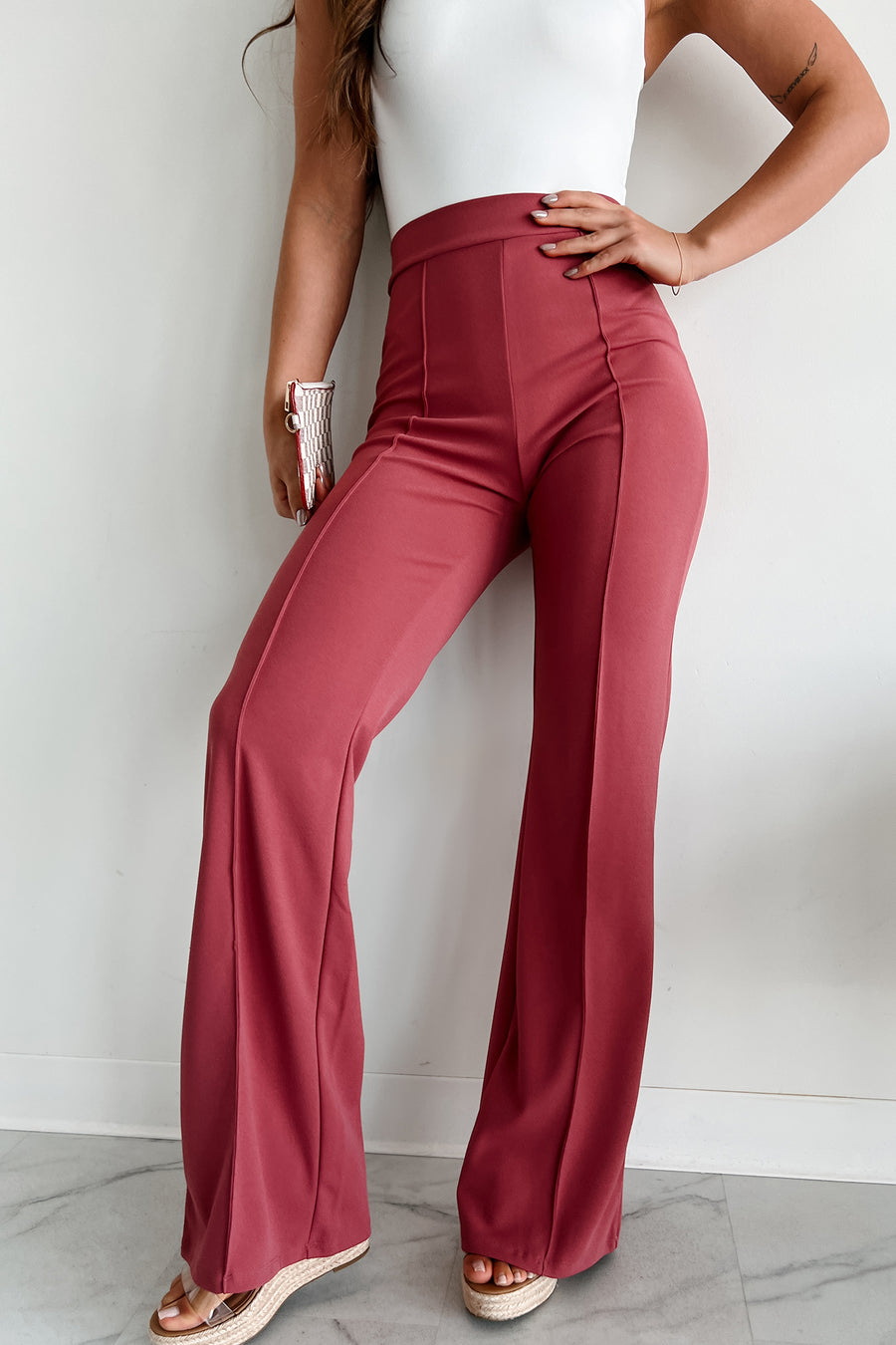 Work Talk High Waist Dress Pant (Mauve) - NanaMacs