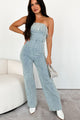 Can't Be Unseen Rhinestone Fringe Denim Jumpsuit (Light Wash) - NanaMacs