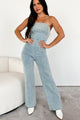 Can't Be Unseen Rhinestone Fringe Denim Jumpsuit (Light Wash) - NanaMacs