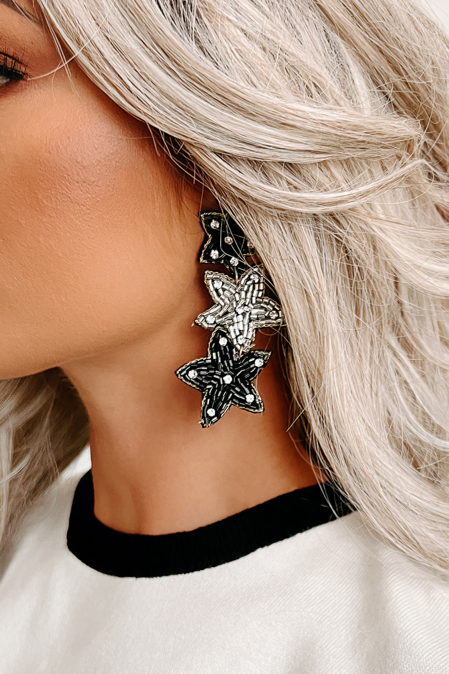 Shine Brighter Beaded Star Dangle Earrings (Black/Silver Star) - NanaMacs