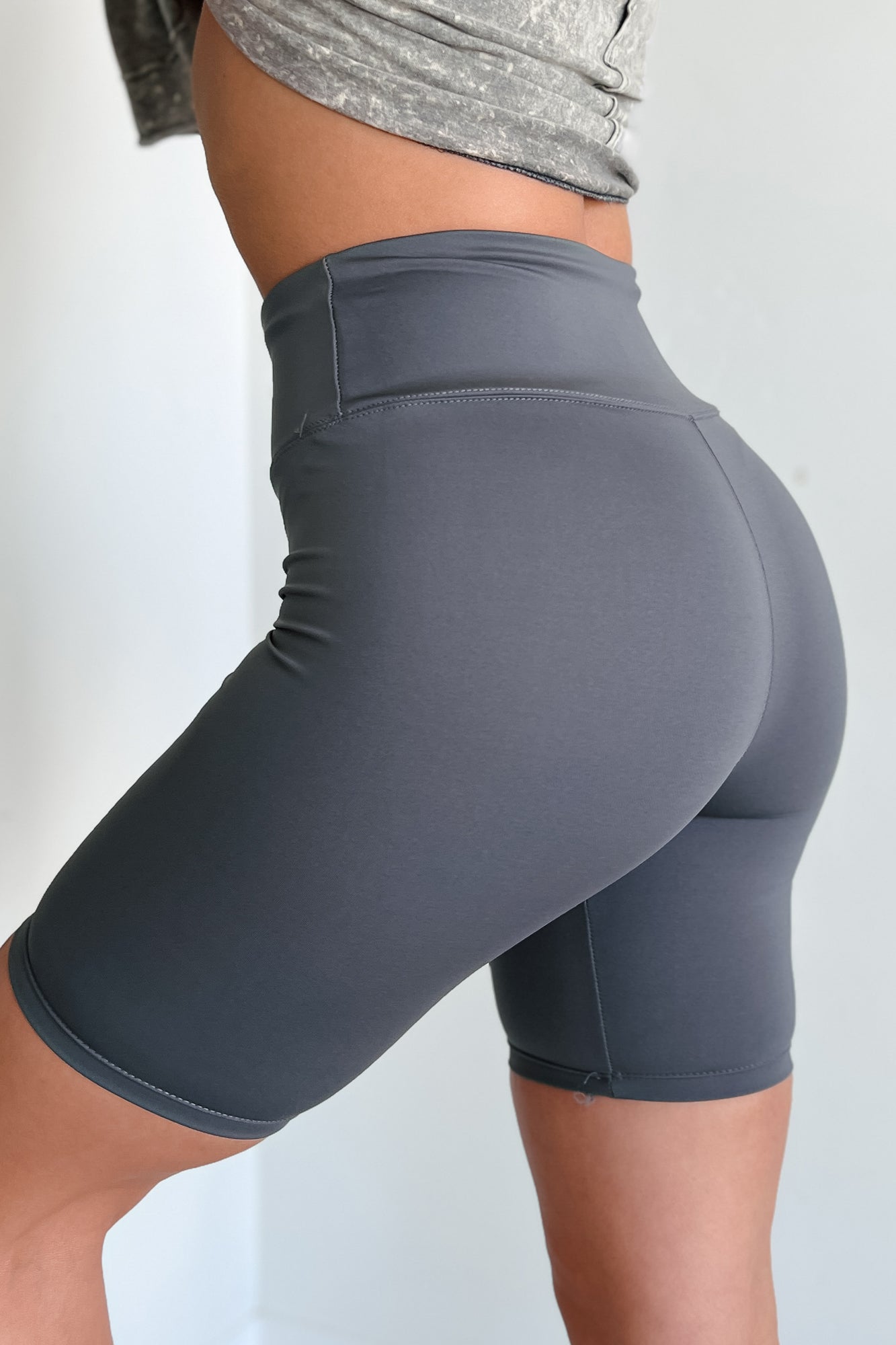 Crushing My Workouts High Waisted Biker Shorts (Midnight Charcoal)