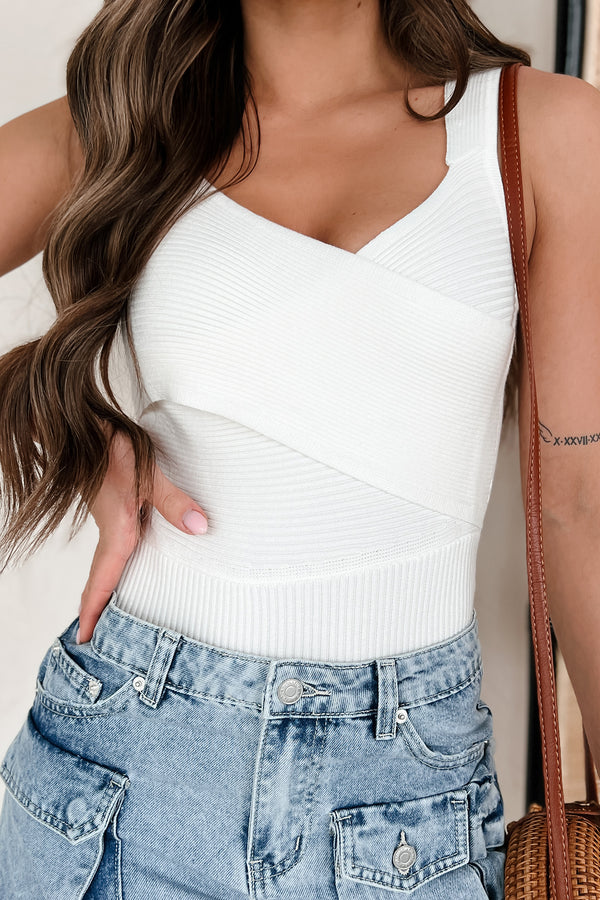 My Humble Opinion Wrap-Front Sweater Bodysuit (Ivory) - NanaMacs