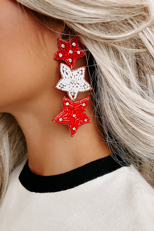 Shine Brighter Beaded Star Dangle Earrings (Red/White Star) - NanaMacs