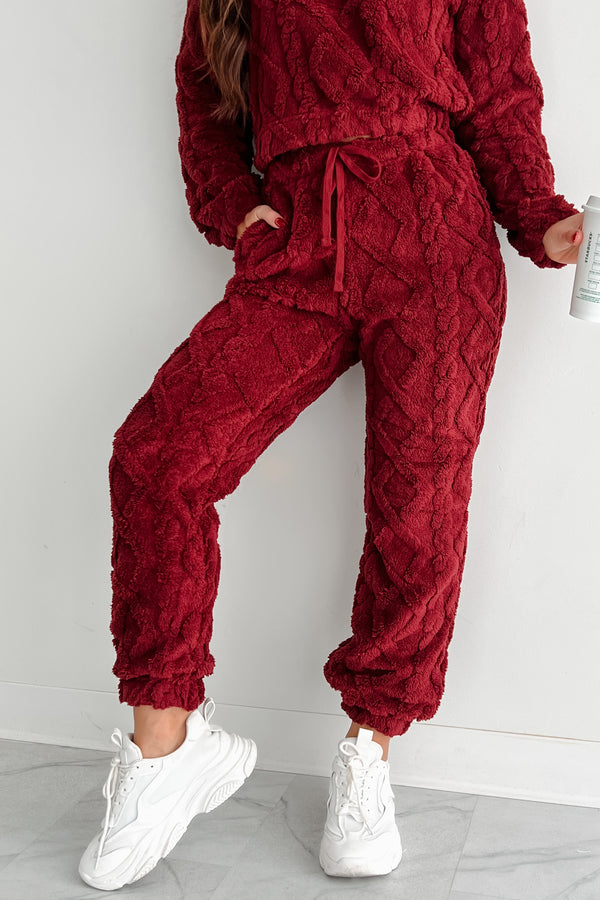 Letting Go Of Stress Sherpa Lounge Set (Wine) - NanaMacs