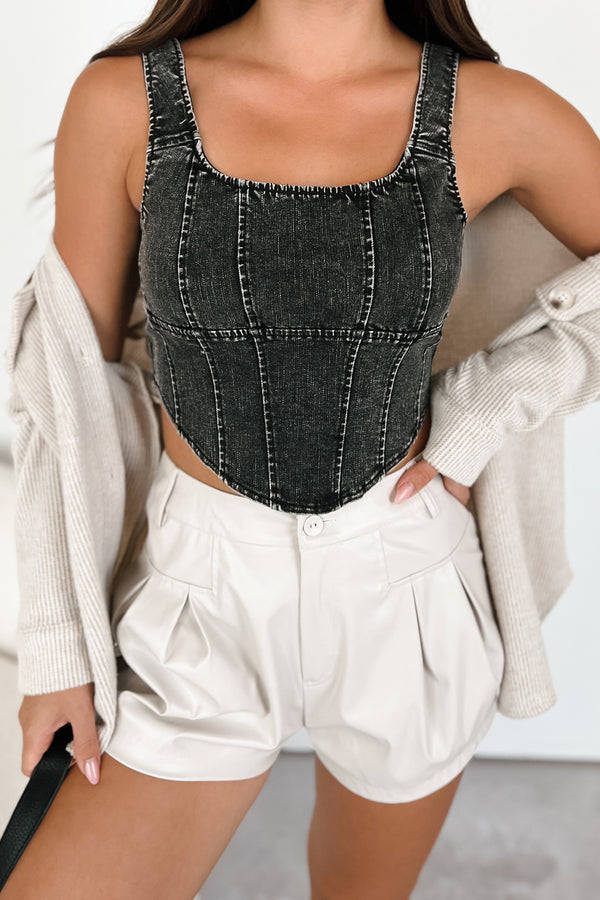 That's Just Karma Denim Corset Top (Black) - NanaMacs