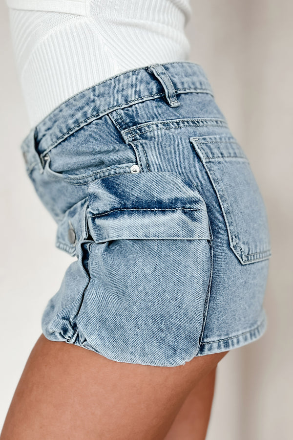 No Pep Talk Needed Denim Cargo Mini Skirt (Light Denim) - NanaMacs