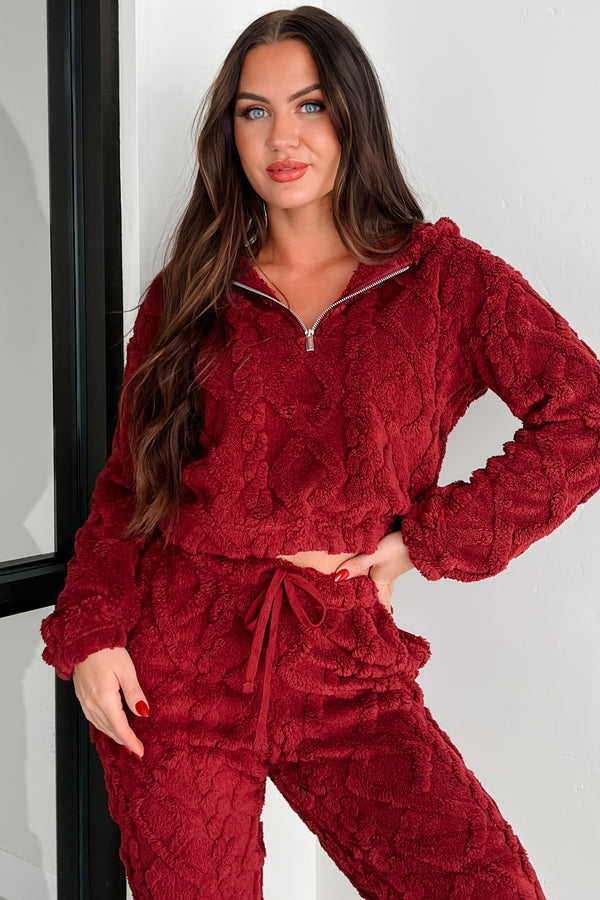 Letting Go Of Stress Sherpa Lounge Set (Wine) - NanaMacs