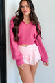 Fabulously Chic Cropped Balloon Sleeve Sweater (Magenta)