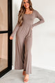 Cutting Corners Square Neck Wide Leg Jumpsuit (Mocha) - NanaMacs