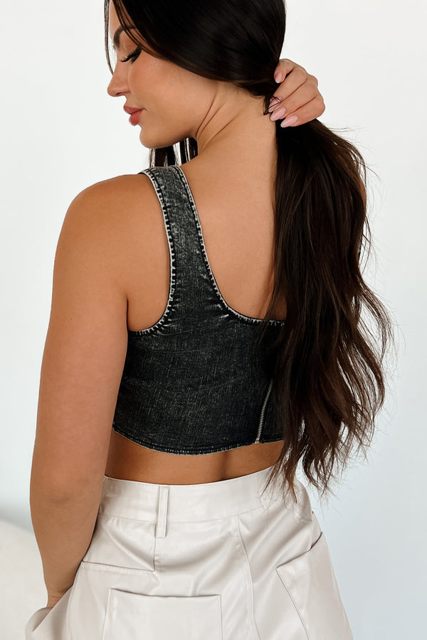 That's Just Karma Denim Corset Top (Black) - NanaMacs