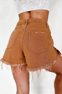 Blaise Mid Rise Destroyed Denim Shorts (Brown) - NanaMacs