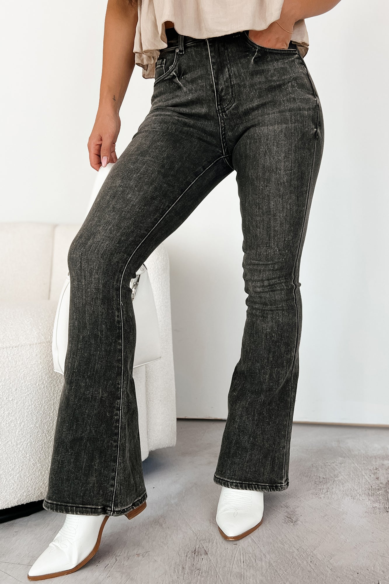 Magnus High Rise Flare Leg Legend Jeans (Black Acid) - NanaMacs