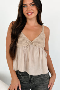 Breezy Attitude Crochet Babydoll Tank Top (Taupe) - NanaMacs