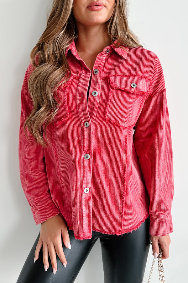 Won't Wait Around Washed Corduroy Shacket (Hot Pink) - NanaMacs