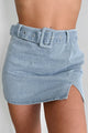 Growing Distant Belted Denim Mini Skirt (Washed Denim) - NanaMacs
