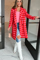 Sensibly Chic Houndstooth Plaid Coat (Pink/Red) - NanaMacs