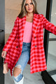 Sensibly Chic Houndstooth Plaid Coat (Pink/Red) - NanaMacs