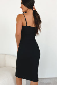 Seeking Compliments Textured Sweetheart Midi Dress (Black) - NanaMacs