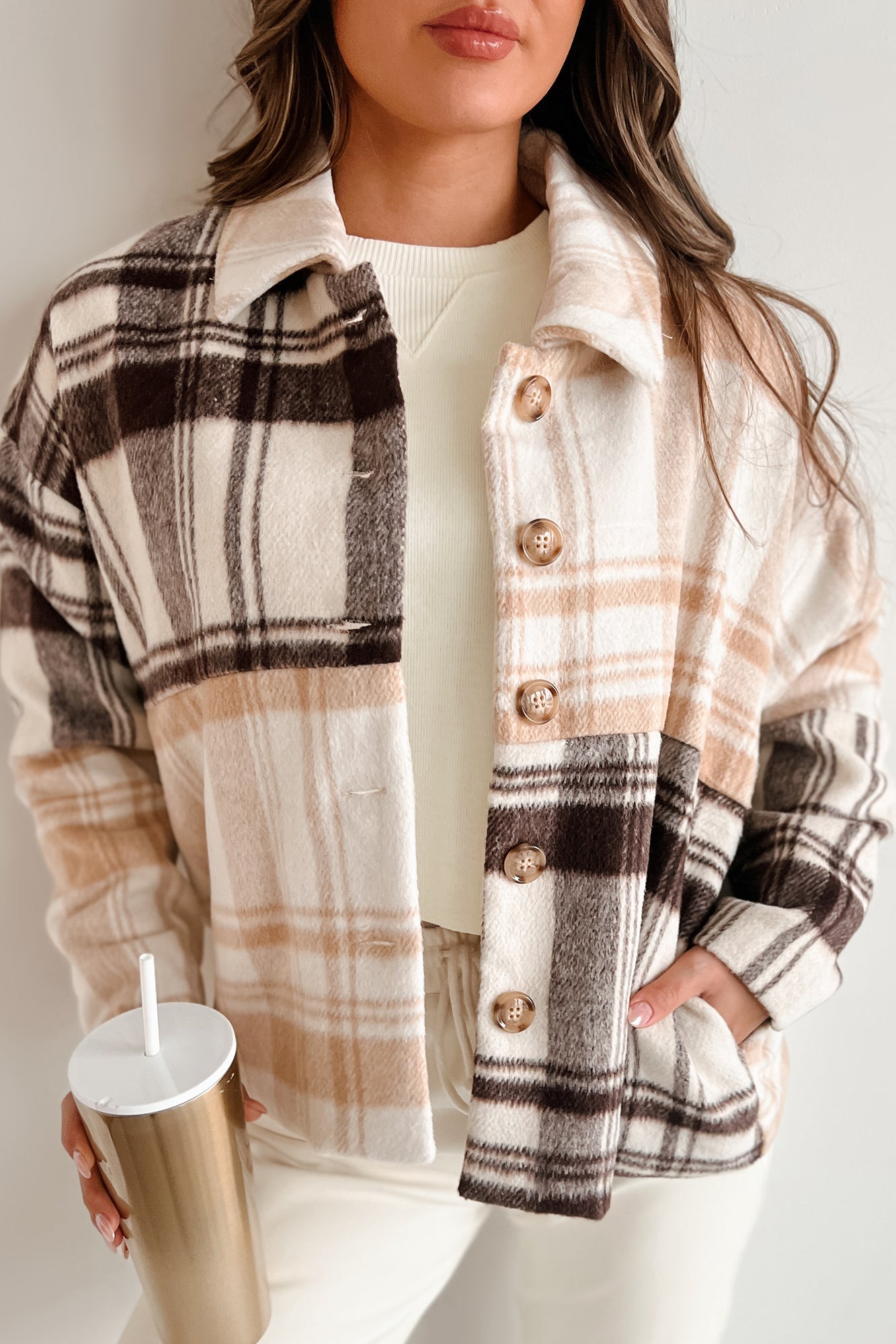 Autumn Harvest Mixed Plaid Oversized Jacket (Oatmeal/Mocha) - NanaMacs