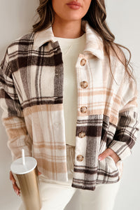 Autumn Harvest Mixed Plaid Oversized Jacket (Oatmeal/Mocha) - NanaMacs