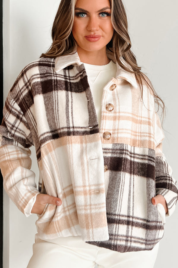 Autumn Harvest Mixed Plaid Oversized Jacket (Oatmeal/Mocha) - NanaMacs