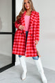 Sensibly Chic Houndstooth Plaid Coat (Pink/Red) - NanaMacs