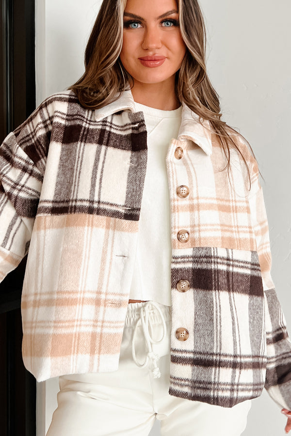 Autumn Harvest Mixed Plaid Oversized Jacket (Oatmeal/Mocha) - NanaMacs