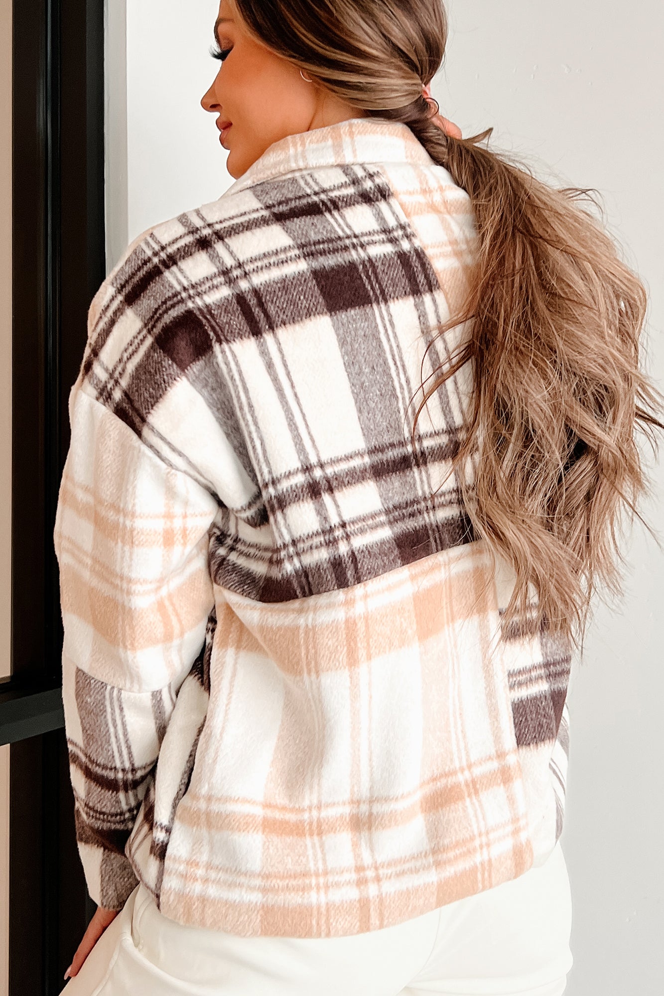 Autumn Harvest Mixed Plaid Oversized Jacket (Oatmeal/Mocha) - NanaMacs